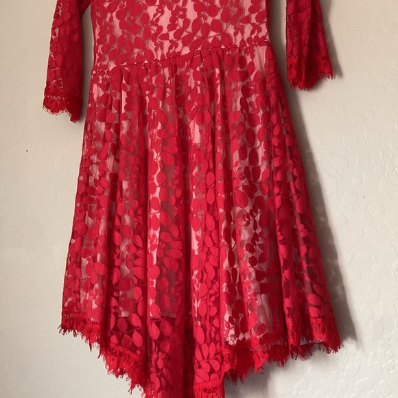 Free People, size 6, red floral mesh lace, fit and flare dress - Picture 11 of 13